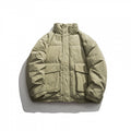 Unisex Oversized padded quilted jacket with high stand collar, large flap pockets and crinkle effect Fashion Glam