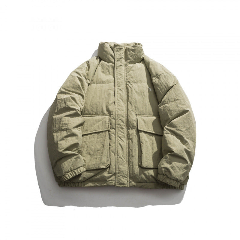 Unisex Oversized padded quilted jacket with high stand collar, large flap pockets and crinkle effect Fashion Glam