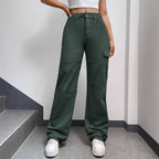 Women's High-Waisted Cargo Palazzo Pants with Seam Segments and Side Flap Pocket Fashion Glam
