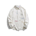 Men's Loose Button-Down Shirt with Multicolored Embroidery and Chest Pocket Fashion Glam