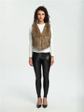Women's Cropped Faux Fur Vest with Natural Shaggy Texture and V-Neck Fashion Glam