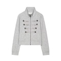 Women's Short Sweat Jacket in Military Style with Stand-Up Collar and Decorative Button Details Fashion Glam