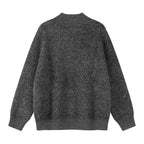 Unisex Boxy knit sweater with Henley button placket and raised ribbed collar Fashion Glam