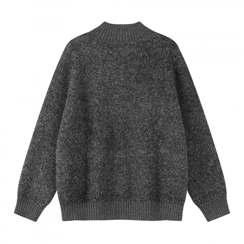 Unisex Boxy knit sweater with Henley button placket and raised ribbed collar Fashion Glam