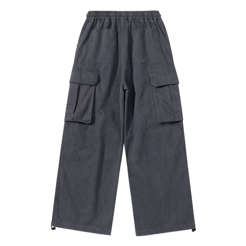 Men's Wide Cargo Pants with Elastic Waistband, Drawstring and Overlapping Panels Fashion Glam