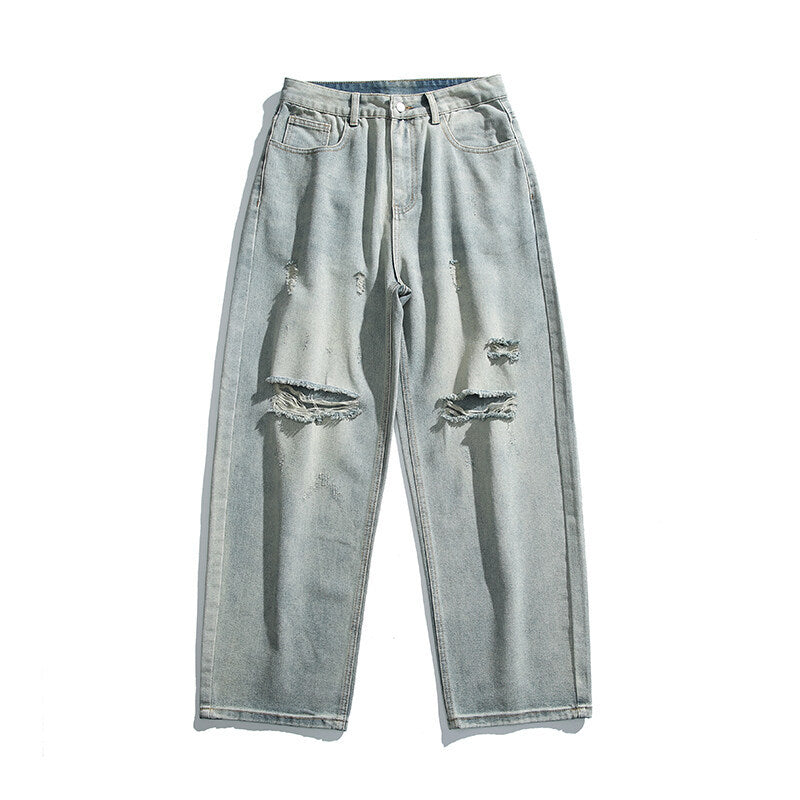 Unisex Relaxed-Fit Vintage-Jeans with high waist and distinctive ripped knee section Fashion Glam
