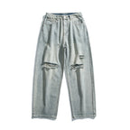 Unisex Relaxed-Fit Vintage-Jeans with high waist and distinctive ripped knee section Fashion Glam