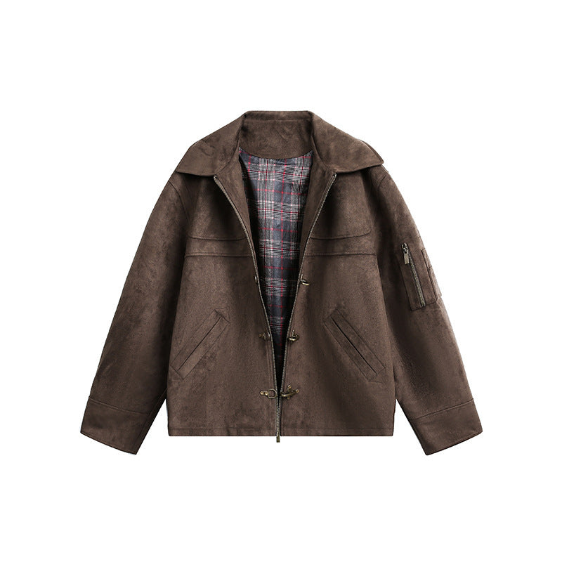 Men's short jacket in boxy format made of suede look with toggle closures and zipper Fashion Glam
