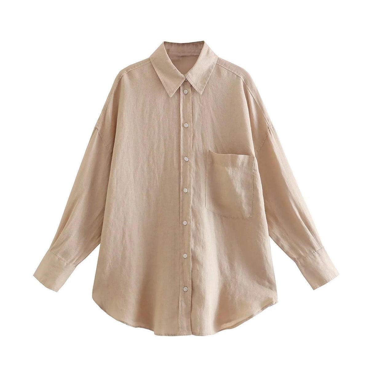 Women's Oversized Shirt Blouse made of Linen Blend with Dropped Shoulder and Chest Pocket Fashion Glam