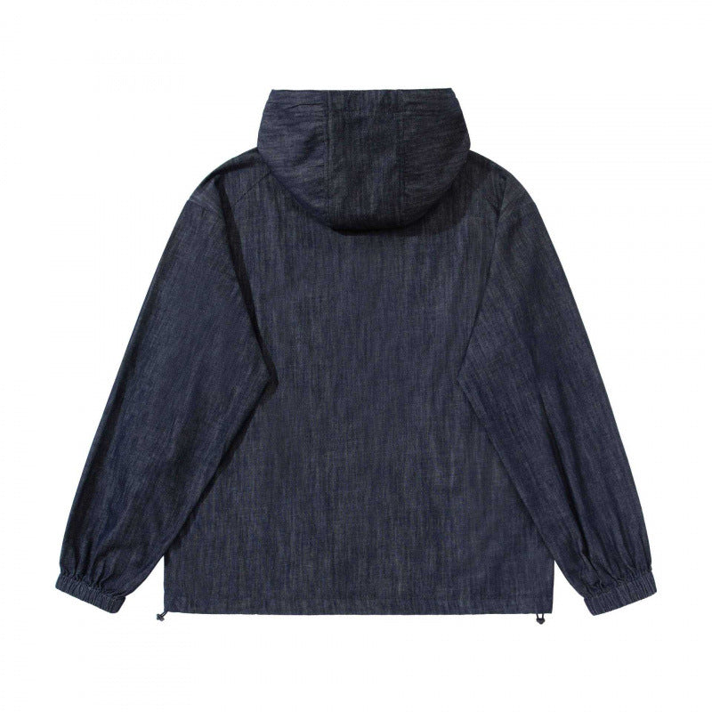 Unisex Denim-Blend Hooded Pullover in Overshirt Style with Henley Button Placket Fashion Glam