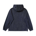 Unisex Denim-Blend Hooded Pullover in Overshirt Style with Henley Button Placket Fashion Glam