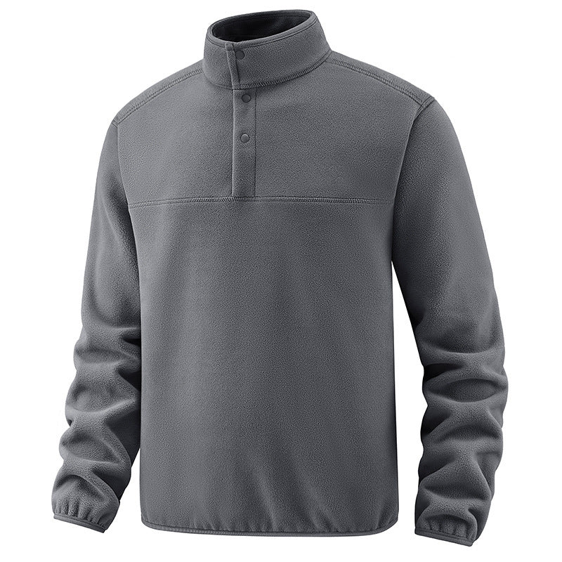 Men's Casual Thermal Fleece Sweater with Button Placket and Elastic Cuffs Fashion Glam