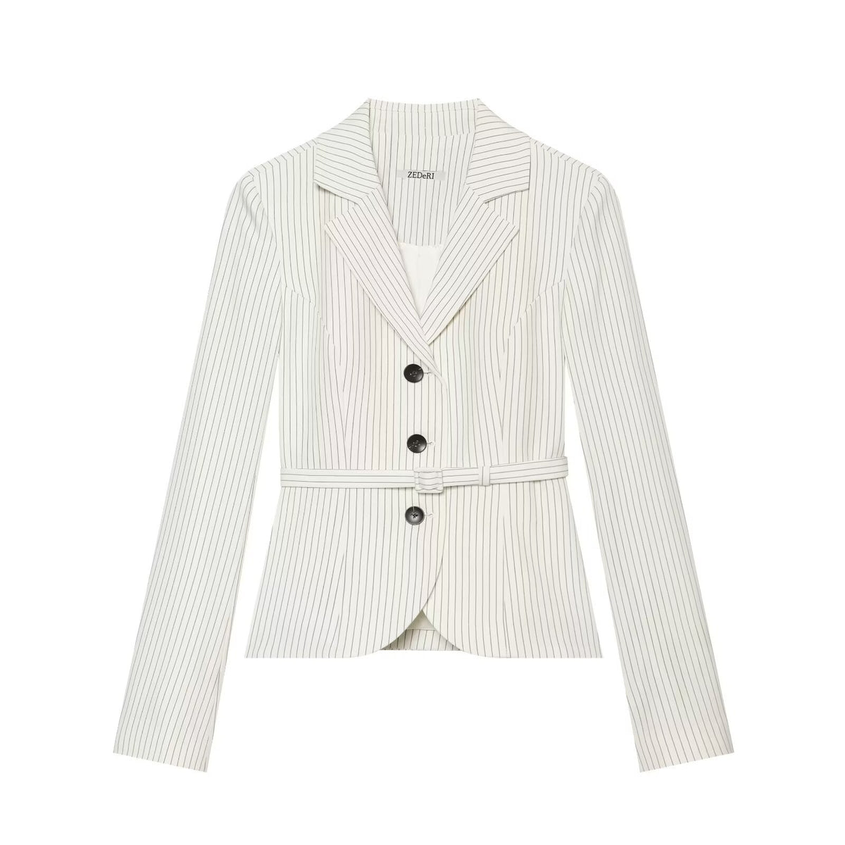 Women's Tailored Pinstripe Blazer with Tie Belt Fashion Glam