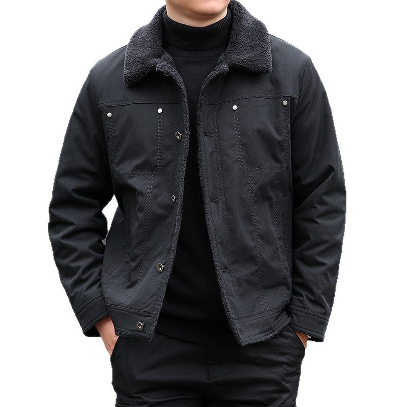 Men's short jacket with teddy lining and lapel collar, windproof transitional jacket Fashion Glam