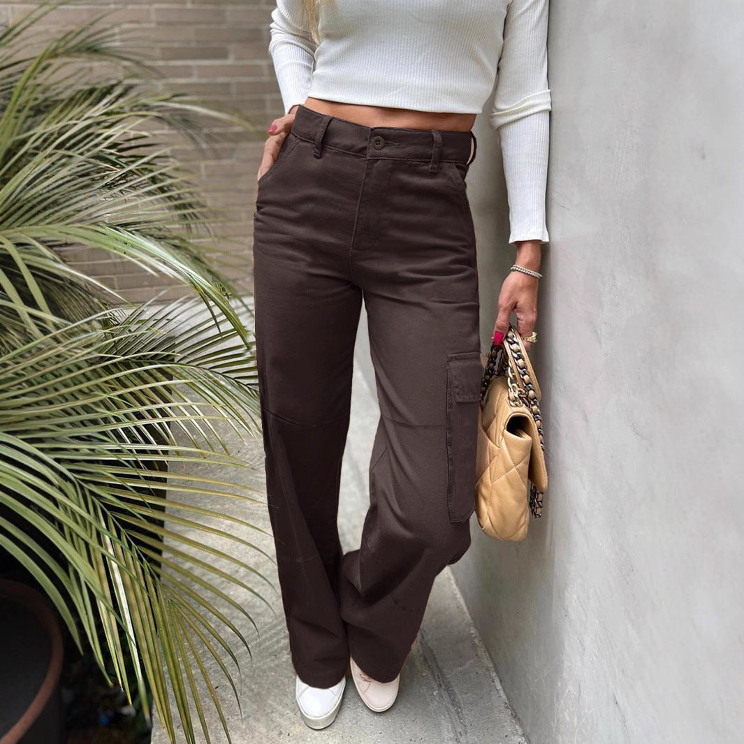 Women's High-Waist Utility Cargo Pants with Wide Leg and Knee Panels Fashion Glam