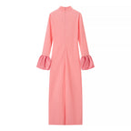 Women's Maxi Dress with Stand Collar and Ruffled Flounce Sleeves Fashion Glam