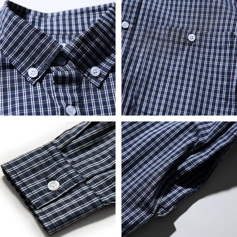 Men's Oversized Checked Shirt in Boxy Cut with Button-Down Collar and Curved Hem Fashion Glam