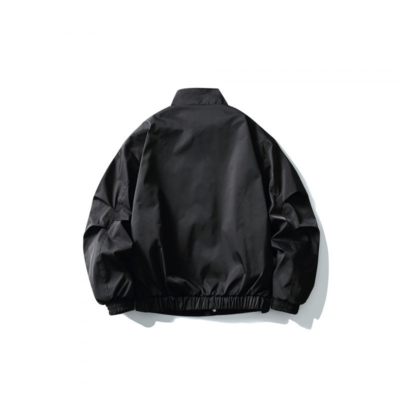 Men's Short Windproof Field Bomber Jacket with Stand-up Collar, Concealed Closure and Elastic Cuffs Fashion Glam