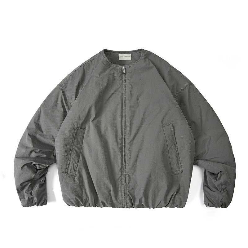 Unisex Lightweight Boxy Transition Jacket without Collar with Full Zip and Elastic Hem Fashion Glam