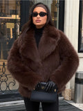 Ladies short coat made of luxurious high-pile faux fur with boxy silhouette and wide lapels Fashion Glam