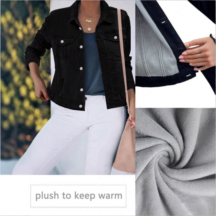 Ladies Short Cropped Tailored Denim Jacket in Trucker Style with Silver Buttons Fashion Glam
