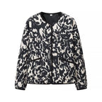 Women Padded Quilted Jacket with Abstract Leopard Print, Boxy Silhouette and Patch Pockets Fashion Glam