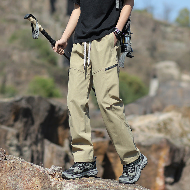 Men's Technical Trekking Pants with Zipper Pockets and Drawstring Waist Fashion Glam