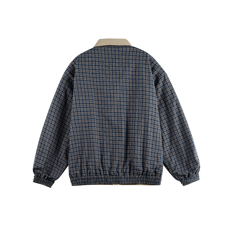 Unisex Lightweight Oversized Zip Jacket in Bomber Style with Checkered Collar and Elastic Cuffs Fashion Glam