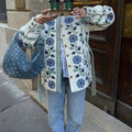 Women’s Embroidered Quilted Jacket in Boho Style with Wooden Button Placket Fashion Glam