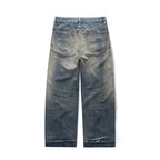 Men's Wide Vintage Denim Jeans with Used Wash and Distressed Details Fashion Glam