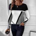 Women's Long Sleeve Shirt with Graphic Colorblock Design and Round Neck Fashion Glam
