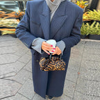 Women's maxi coat in pinstripe look with double-breasted button placket and lapel collar Fashion Glam