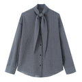 Women's Oversize Blouse with Bow Collar and Fine Vichy Check Fashion Glam