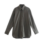 Women's Oversize Shirt Blouse with Extended Back, Boxy Cut and Continuous Button Placket Fashion Glam