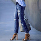 Ladies ankle-length straight-cut destroyed jeans with high waist and frayed hem Fashion Glam