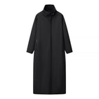 Women's Longer Minimalist Coat with High Stand-Up Collar and Concealed Front Fashion Glam