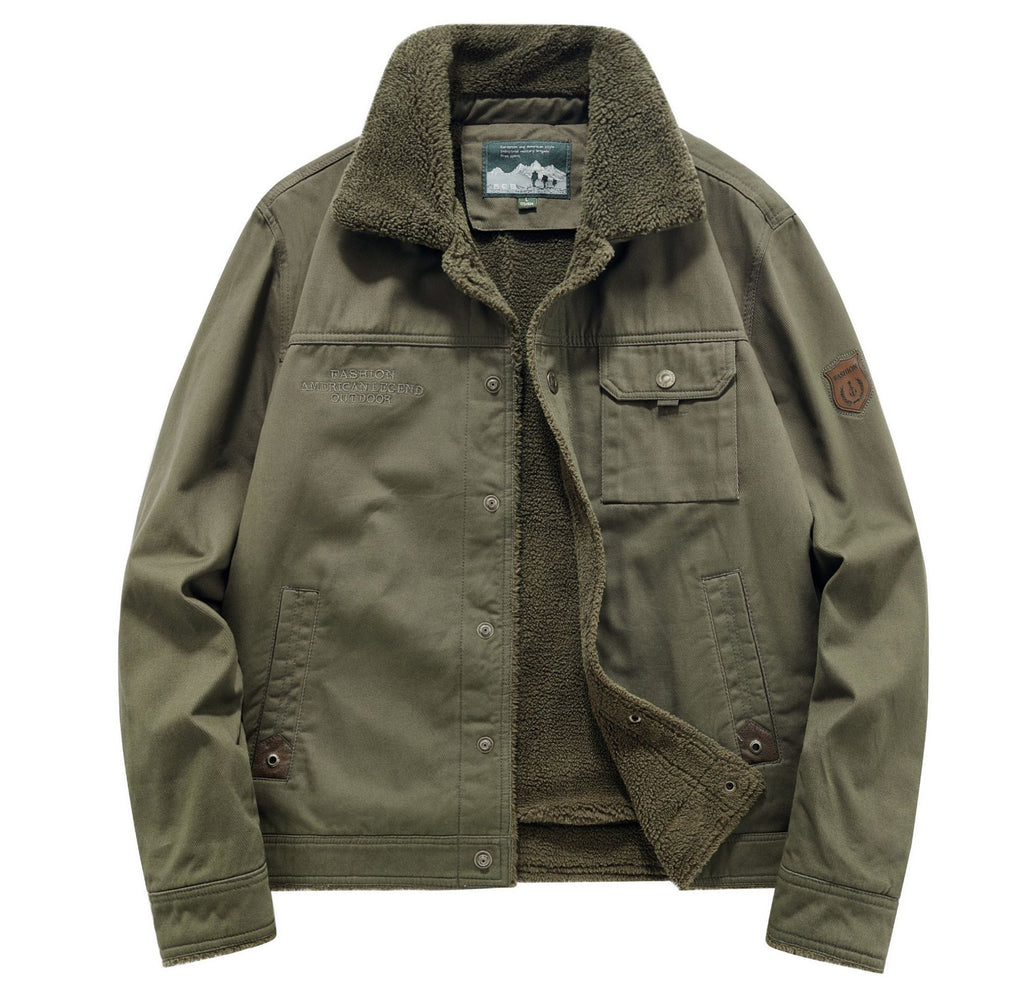 Men's canvas field jacket with teddy lining, chest pockets and robust button placket Fashion Glam