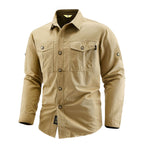 Men's Canvas Overshirt in Field Style with Chest Flaps and Full Button Placket Fashion Glam