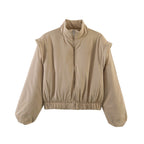 Women's Padded Cropped Jacket with Stand Collar, Drawstring Hem and Dropped Shoulder Details Fashion Glam