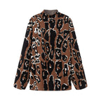 Ladies Oversized Knit Sweater with Stand-Up Collar and Jacquard Leopard Pattern Fashion Glam