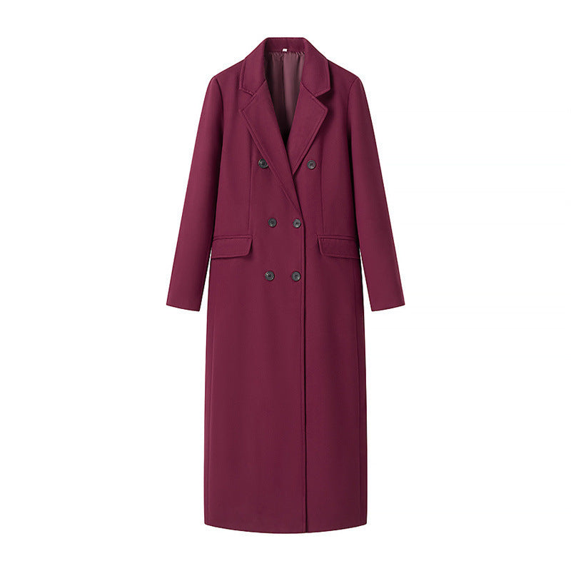 Ladies Double-breasted tailored wool blend coat with lapel collar and flap pockets Fashion Glam