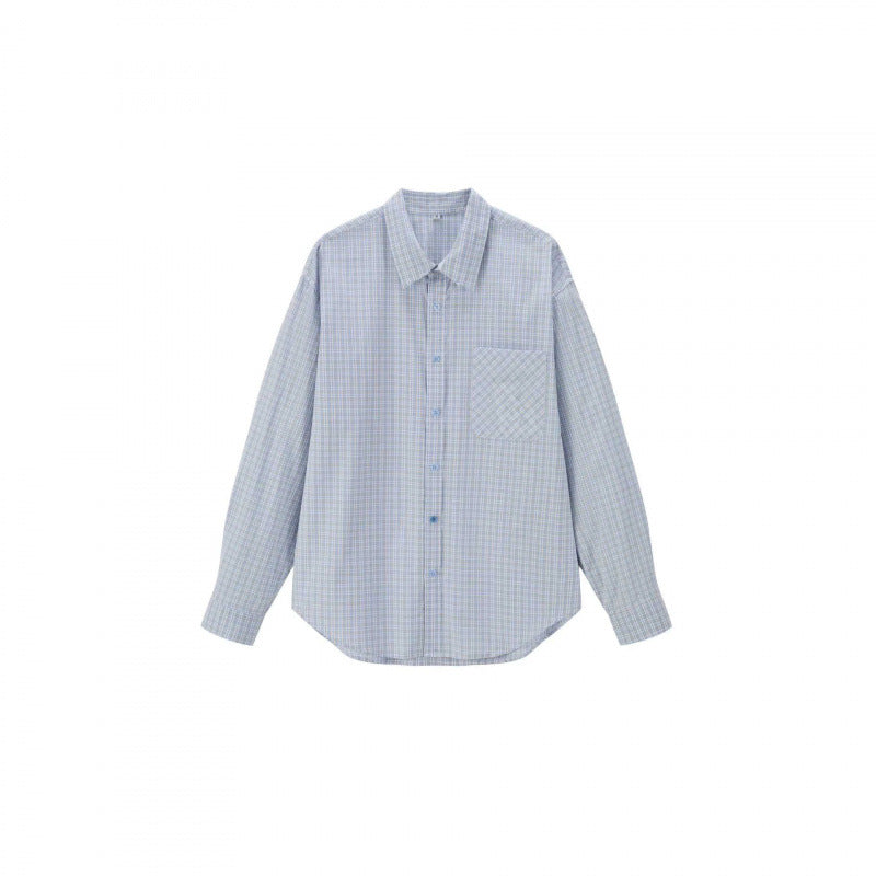 Unisex Loose-Fitting Checked Overshirt with Patch Chest Pocket and Curved Hem Fashion Glam