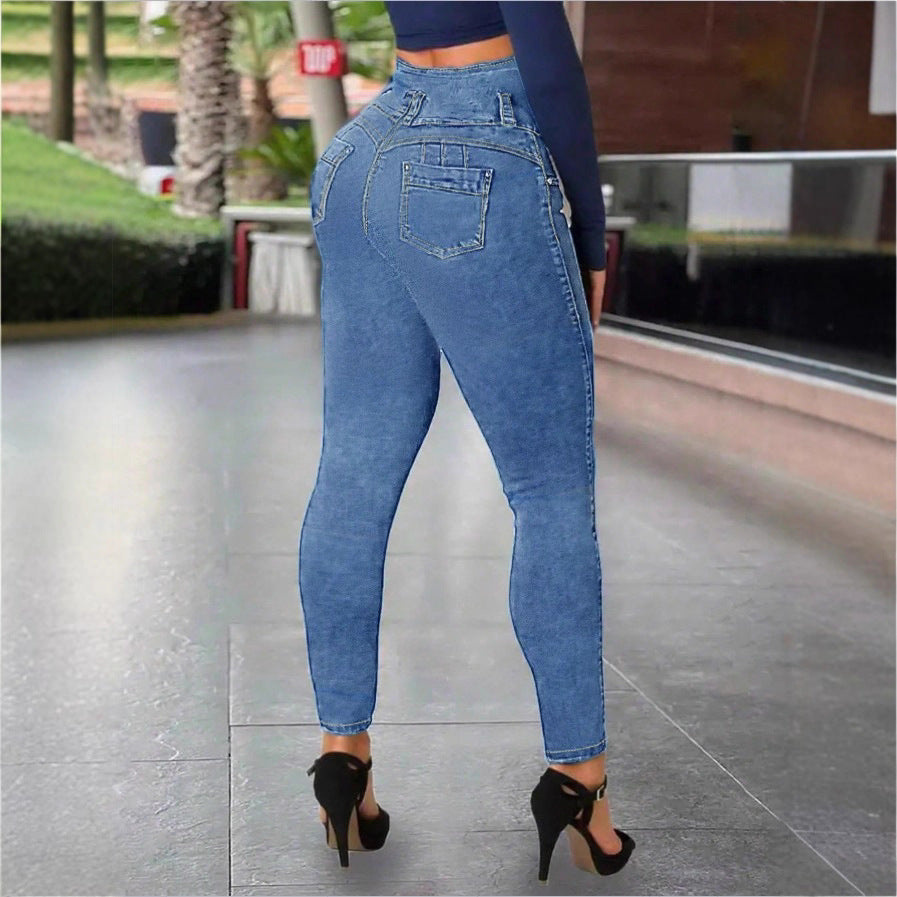 Women High-Waisted Sculpting Skinny Jeans with Reinforced V-Waist and Push-Up Effect Fashion Glam