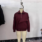 Women's oversized bomber jacket with asymmetric placket front, standing collar, and drawstring hem Fashion Glam