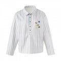 Unisex Striped Overshirt with Henley Button Placket and Decorative Pin Details Fashion Glam