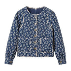 Women Boxy quilted short jacket with floral all-over print and round neck Fashion Glam