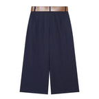 Women's High-Waisted Culotte Pants with Wide Leg, Knife Pleats and Round Buckle Belt Fashion Glam