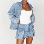 Women's Oversize Utility Denim Jacket with Large Flap Pockets and Zipper Fashion Glam
