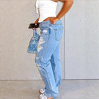 Women High-Waisted Relaxed-Fit Straight Jeans with pronounced Destroyed Details Fashion Glam