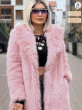 Women's Mid-length Faux Fur Coat with Long Fiber Shaggy Look and Concealing A-Line Fashion Glam